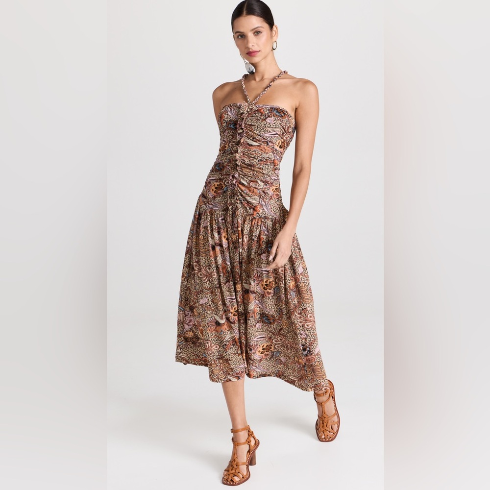 Ulla Johnson Multicolor Ruched Midi Dress retails $600